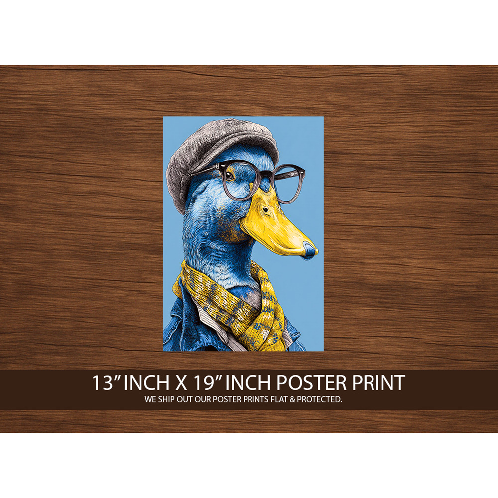 Hipster Duck Poster Print 13x19 – Funny Animal Wall Art – Quirky Dressed Bird